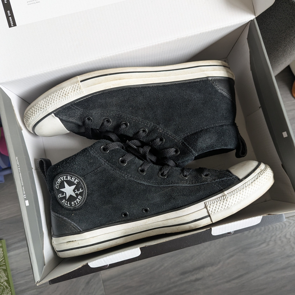 Converse Black High-Top Suede Sneakers with White Soles